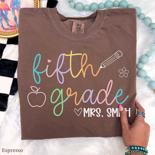 Pastel Pop Custom Fifth Grade Teacher Shirt