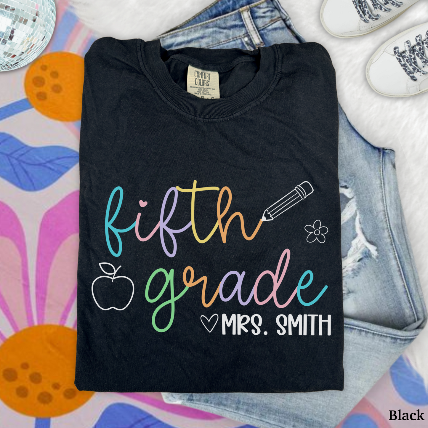 Pastel Pop Custom Fifth Grade Teacher Shirt