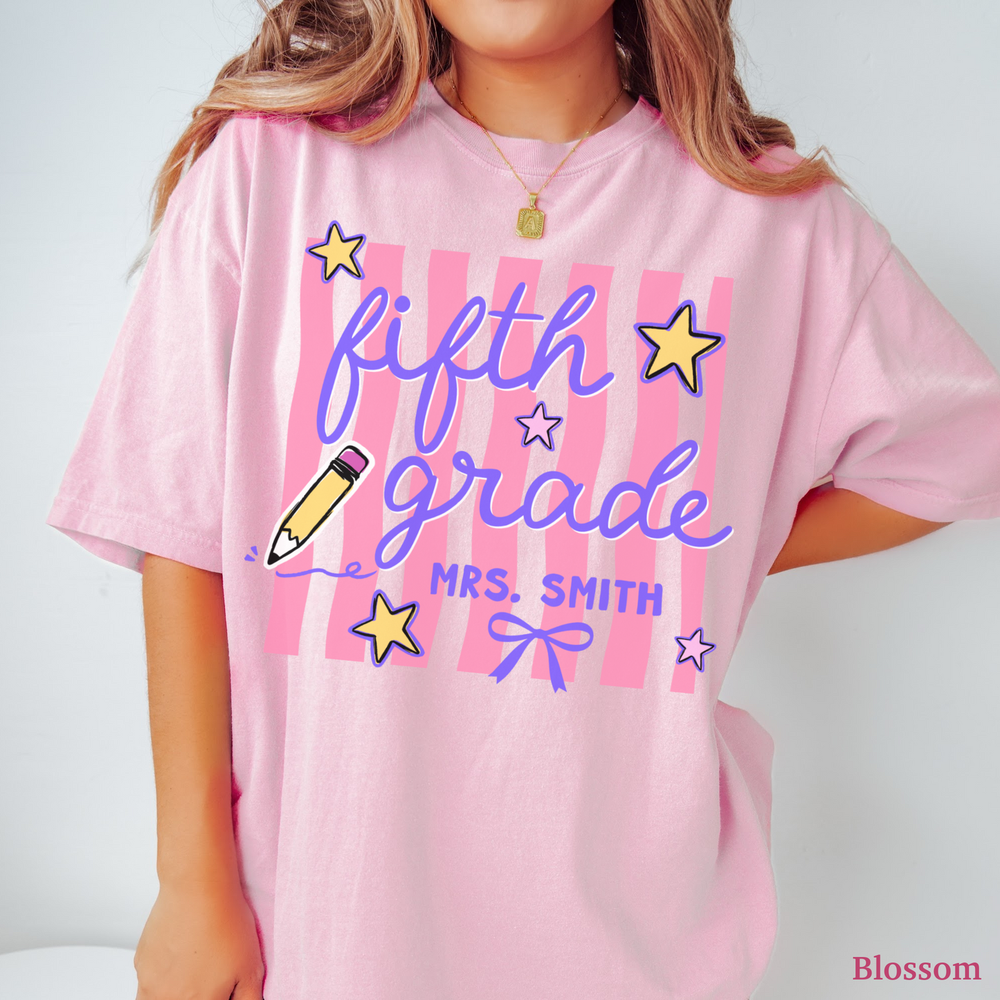 Wavy Stripes Custom Fifth Grade Teacher Shirt
