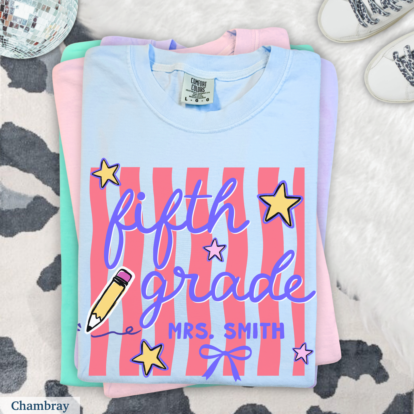 Wavy Stripes Custom Fifth Grade Teacher Shirt
