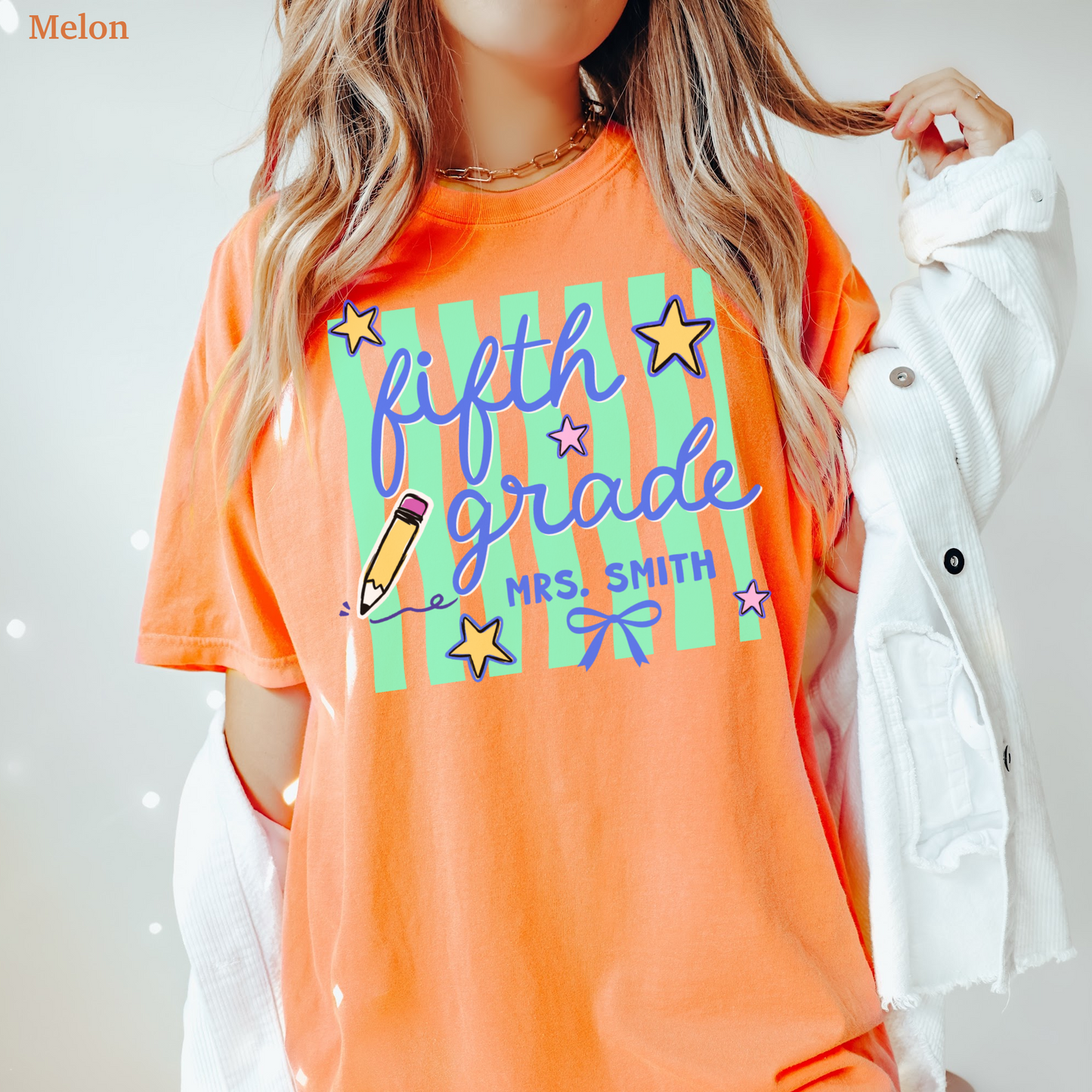Wavy Stripes Custom Fifth Grade Teacher Shirt