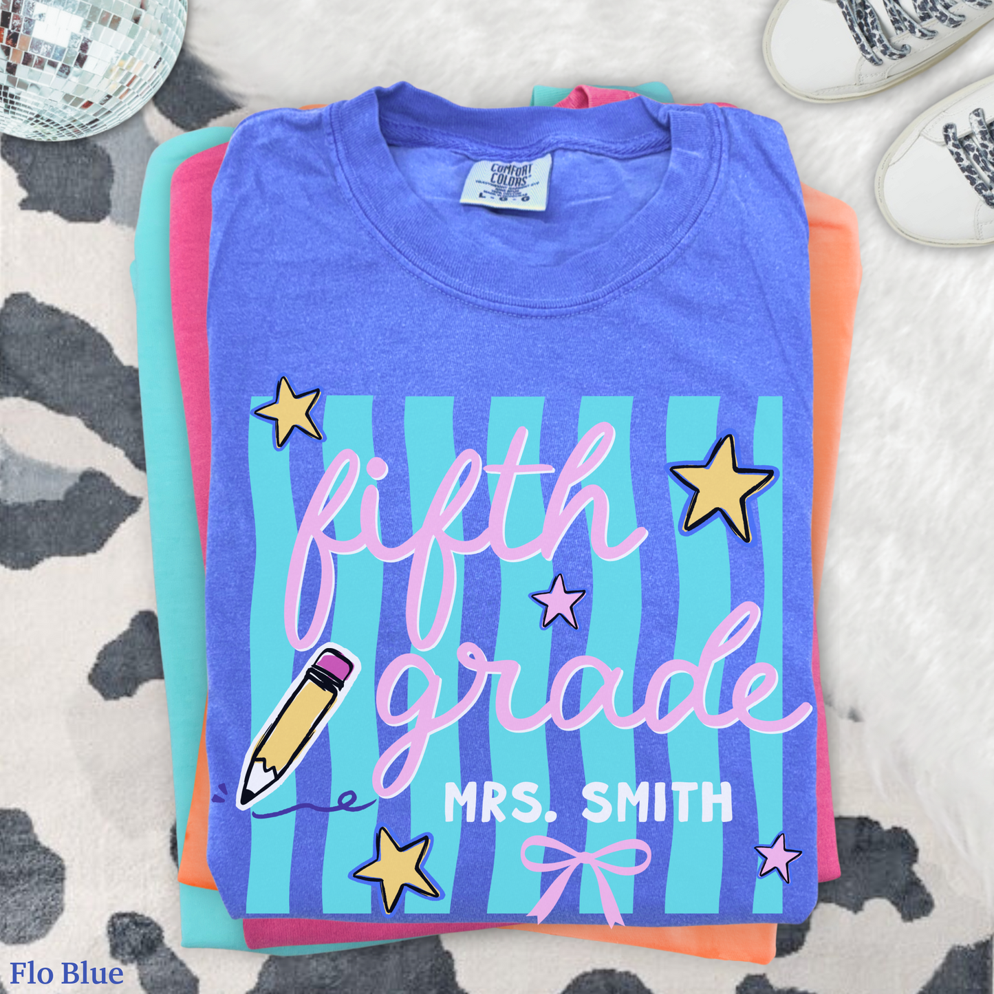 Wavy Stripes Custom Fifth Grade Teacher Shirt