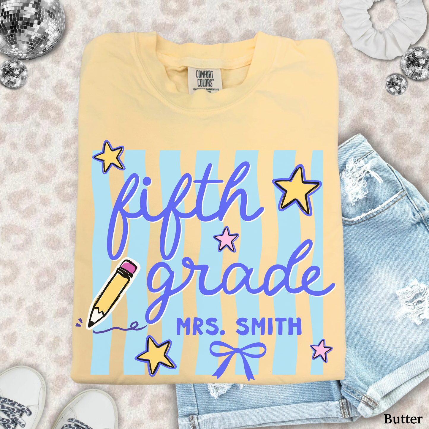 Wavy Stripes Custom Fifth Grade Teacher Shirt