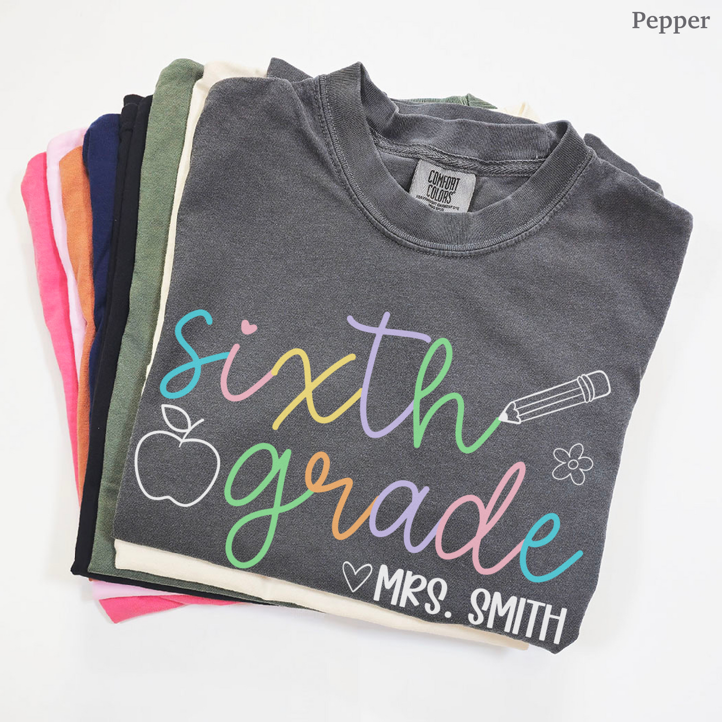 Pastel Pop Custom Sixth Grade Teacher Shirt