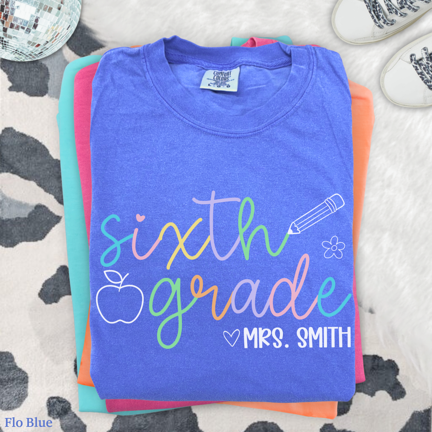 Pastel Pop Custom Sixth Grade Teacher Shirt