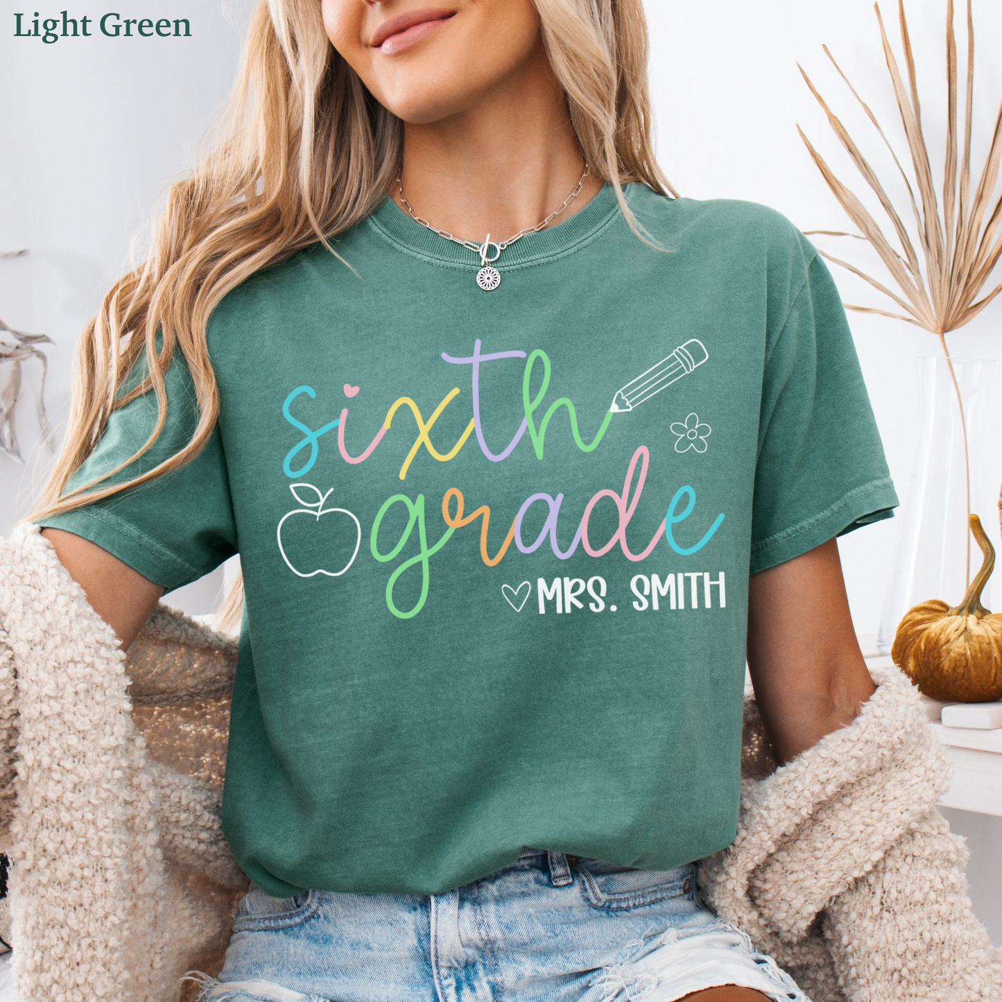 Pastel Pop Custom Sixth Grade Teacher Shirt
