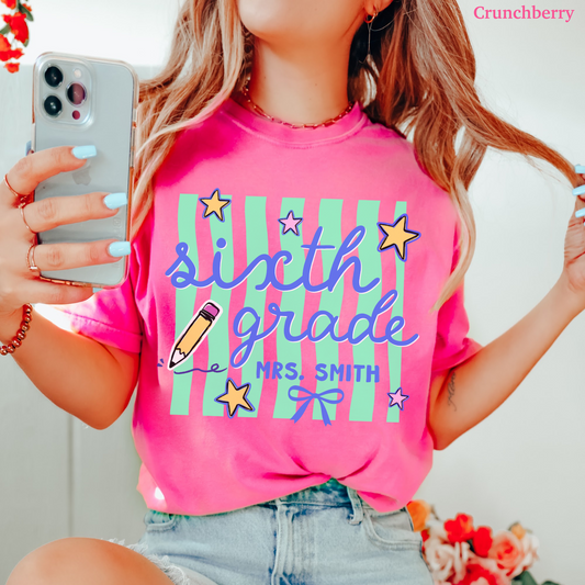 Wavy Stripes Custom Sixth Grade Teacher Shirt