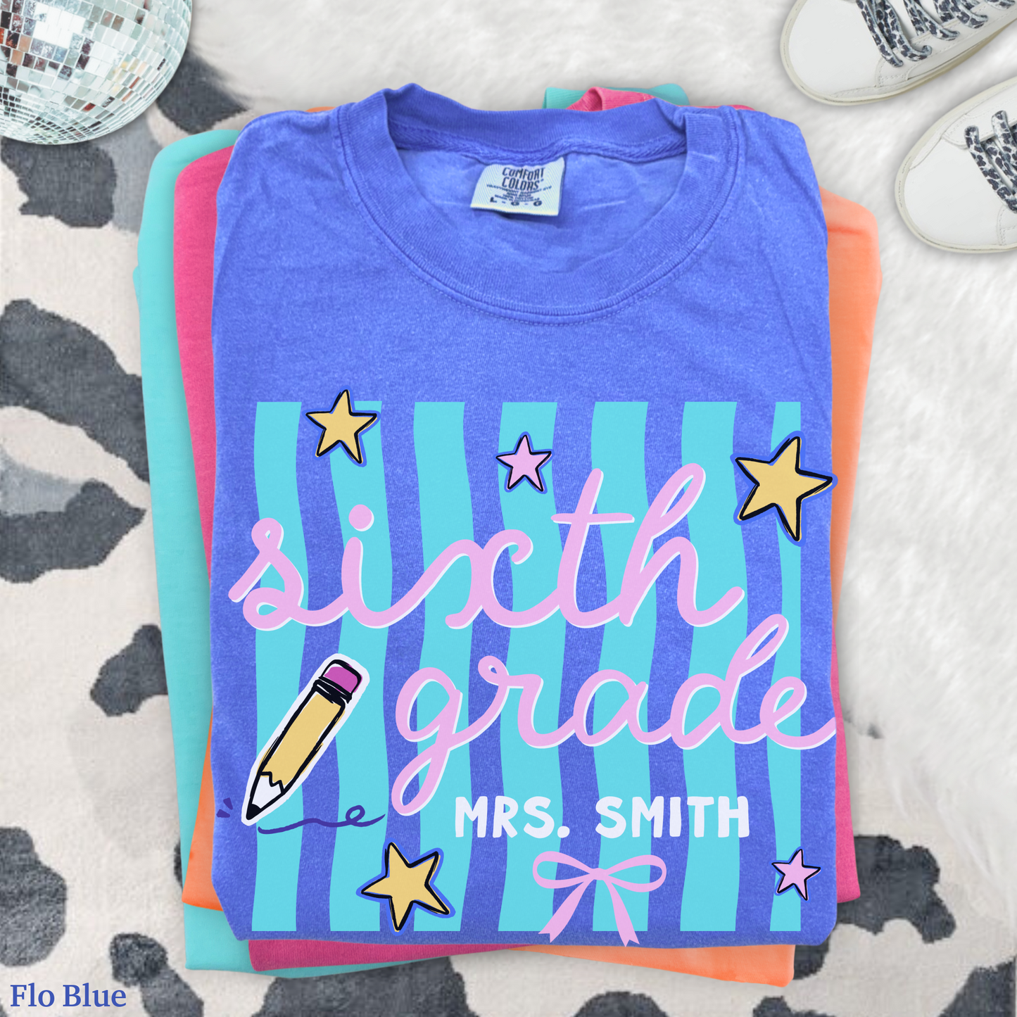 Wavy Stripes Custom Sixth Grade Teacher Shirt
