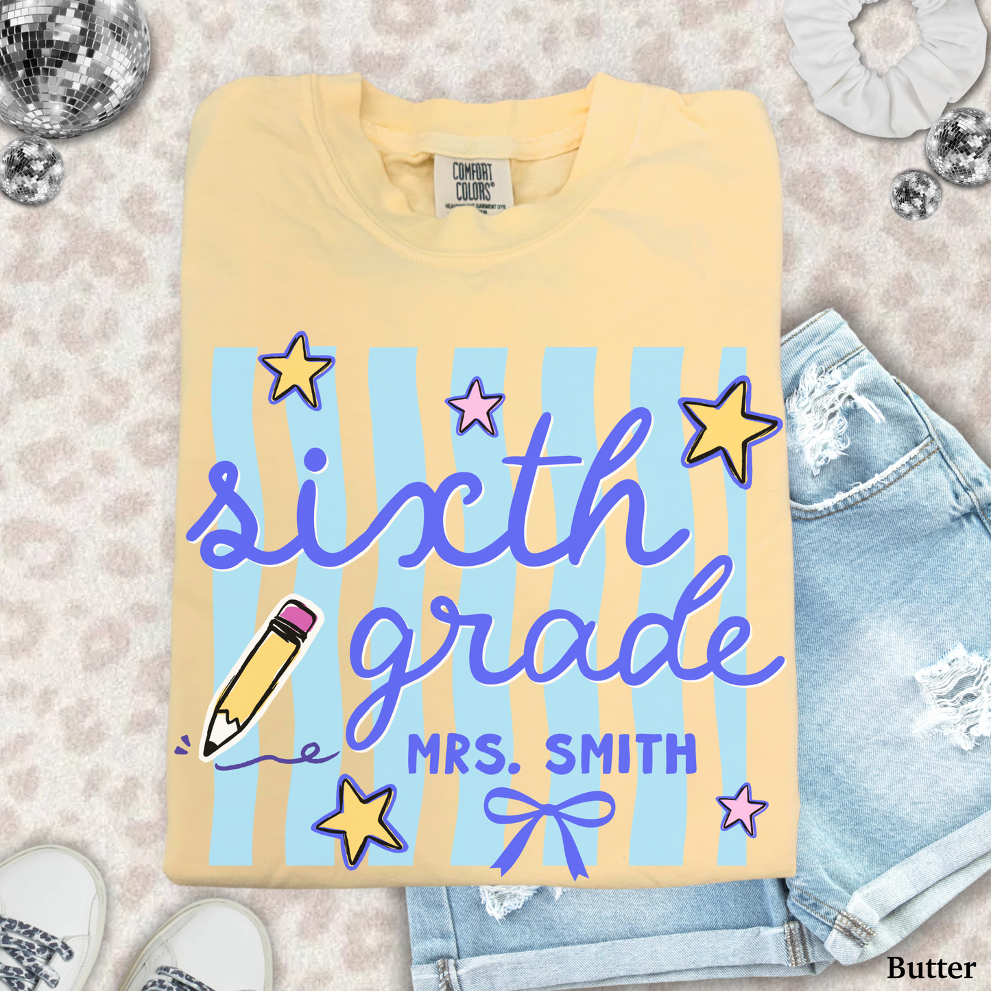 Wavy Stripes Custom Sixth Grade Teacher Shirt