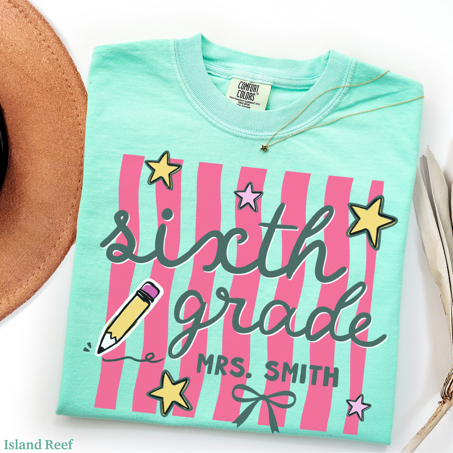 Wavy Stripes Custom Sixth Grade Teacher Shirt