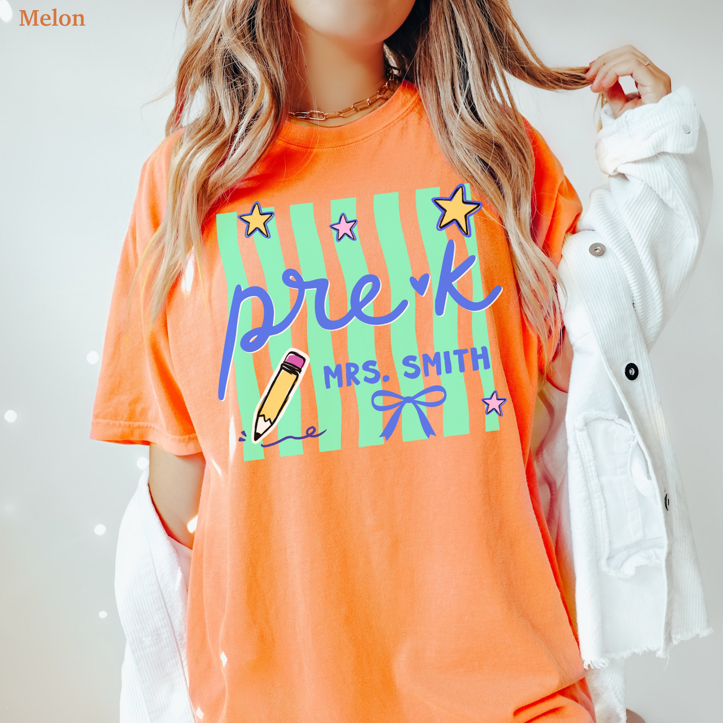 Wavy Stripes Custom Pre-K Teacher Shirt