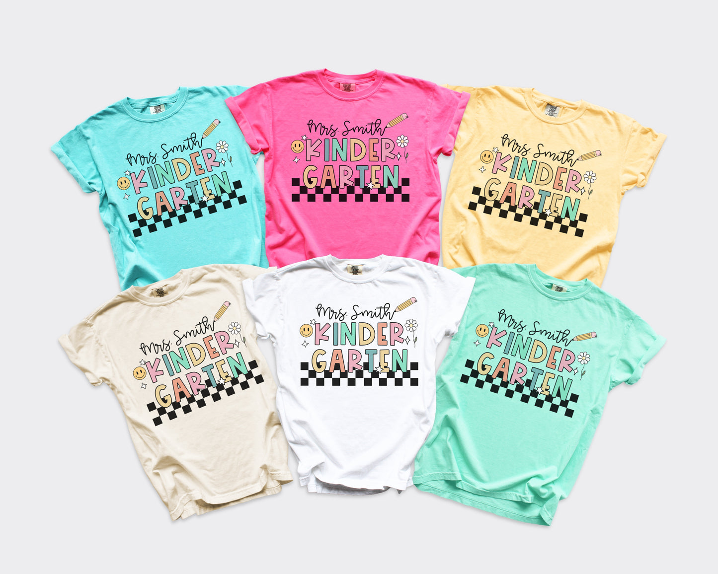Checkered Kindergarten Custom Teacher Shirt