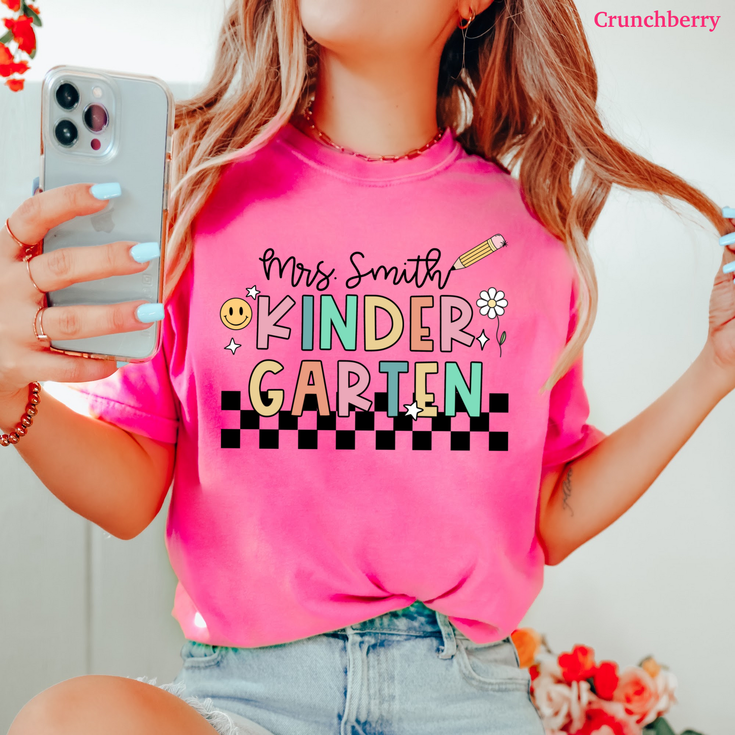 Checkered Kindergarten Custom Teacher Shirt