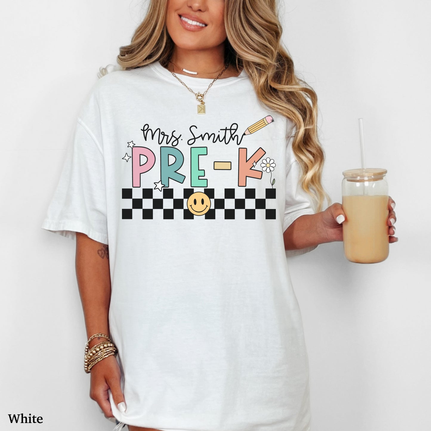 Checkered Pre-K Teacher Custom Shirt