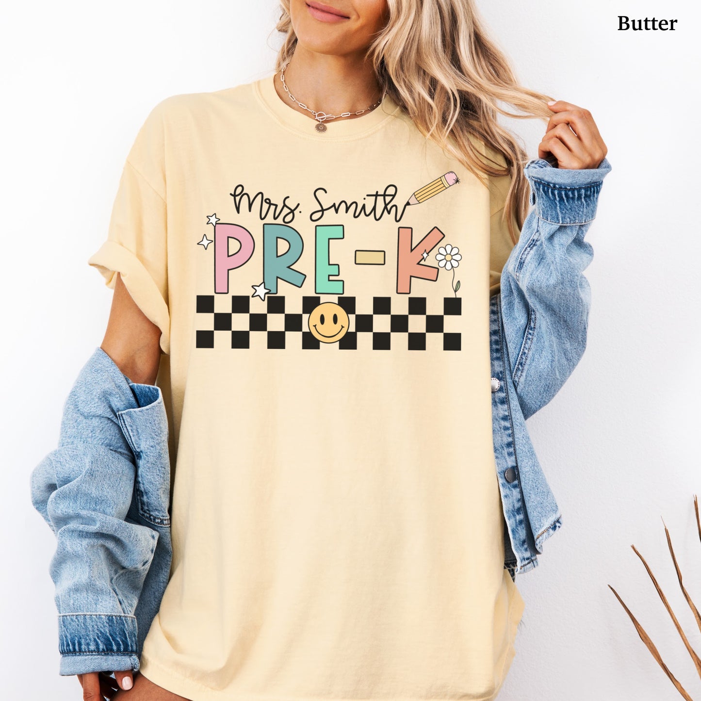 Checkered Pre-K Teacher Custom Shirt