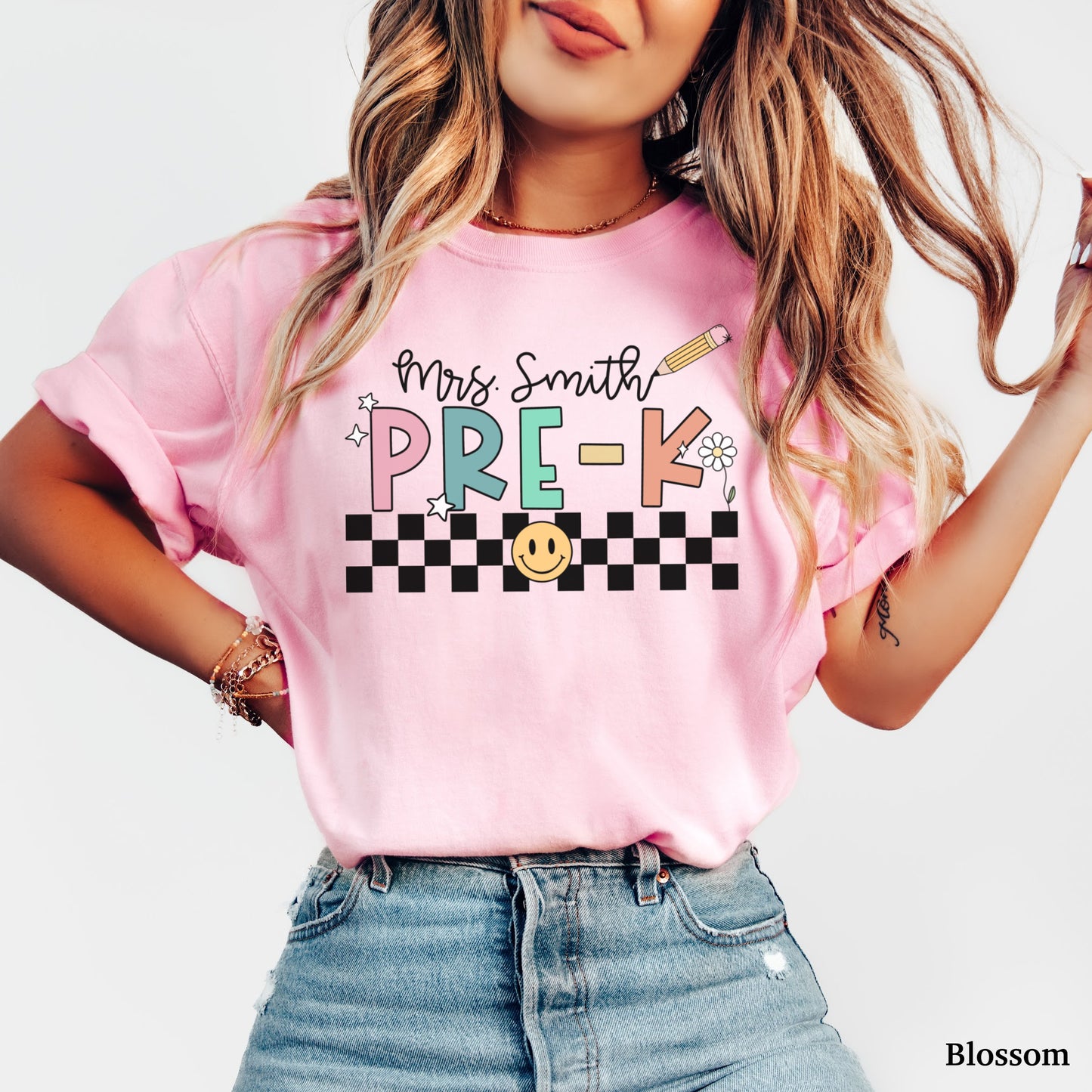 Checkered Pre-K Teacher Custom Shirt