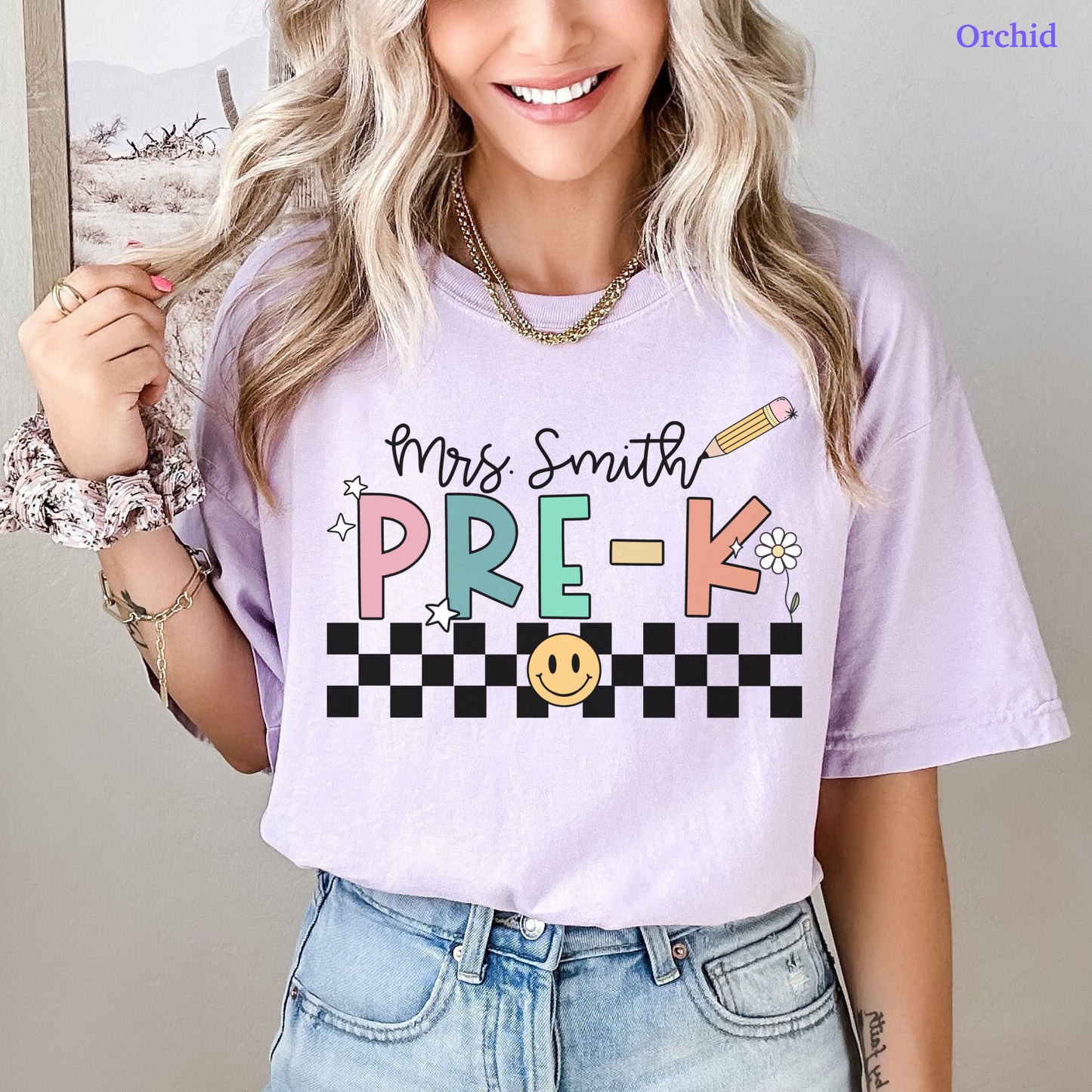 Checkered Pre-K Teacher Custom Shirt