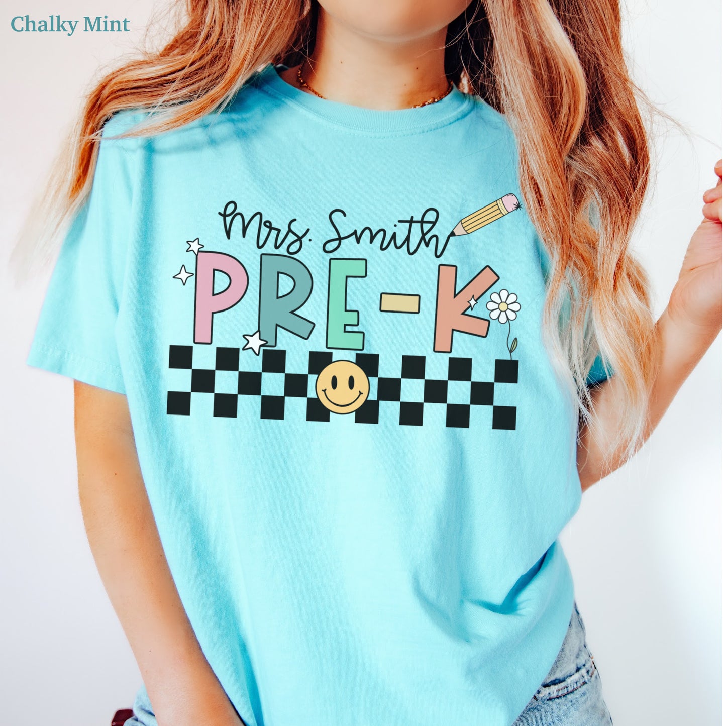 Checkered Pre-K Teacher Custom Shirt