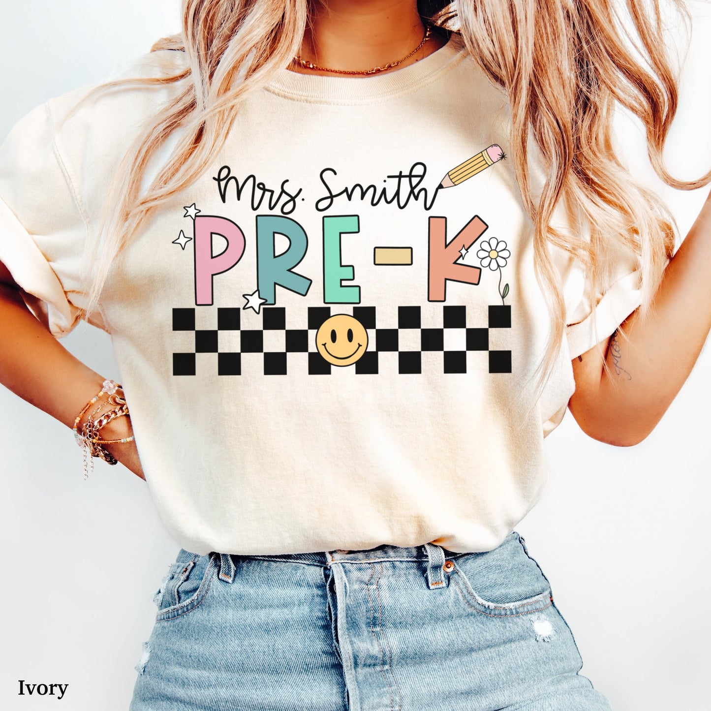 Checkered Pre-K Teacher Custom Shirt
