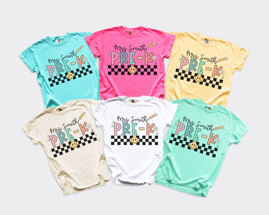 Checkered Pre-K Teacher Custom Shirt