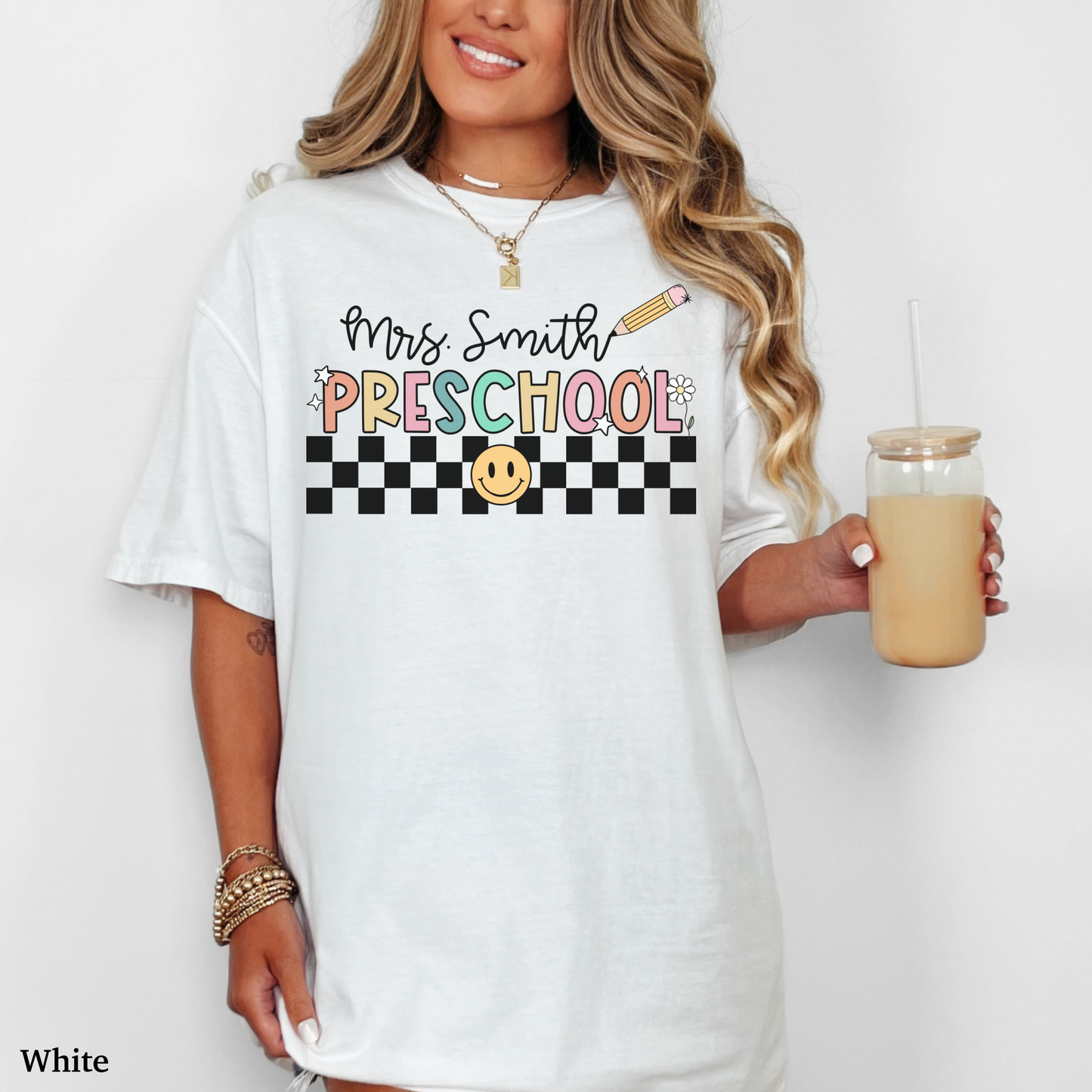 Checkered Preschool Teacher Custom Shirt