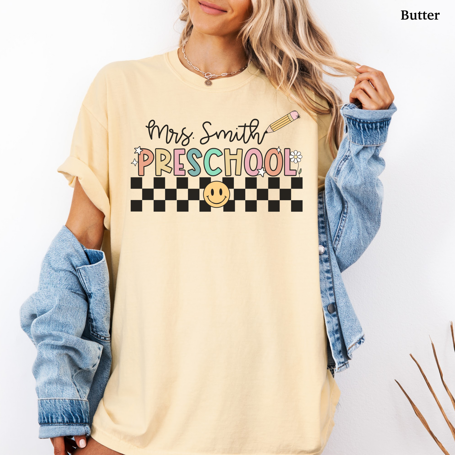 Checkered Preschool Teacher Custom Shirt
