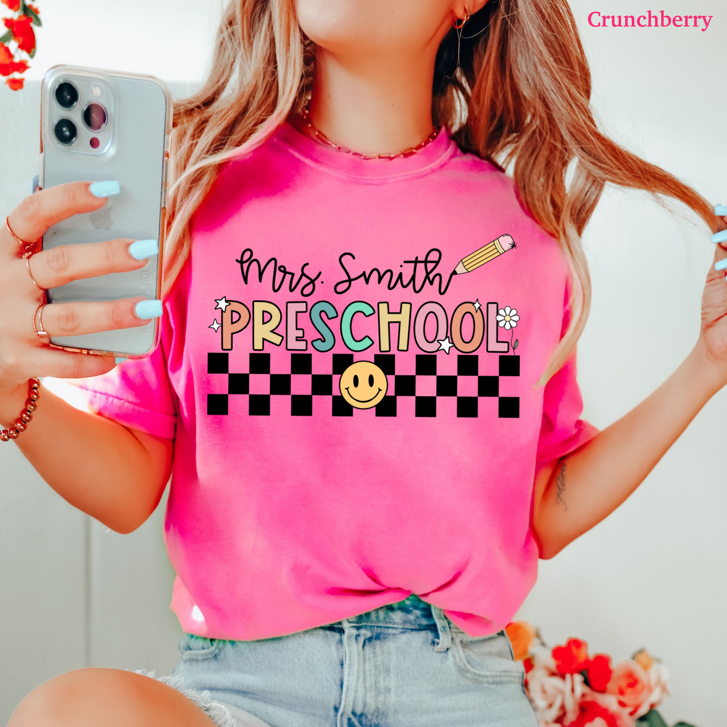 Checkered Preschool Teacher Custom Shirt