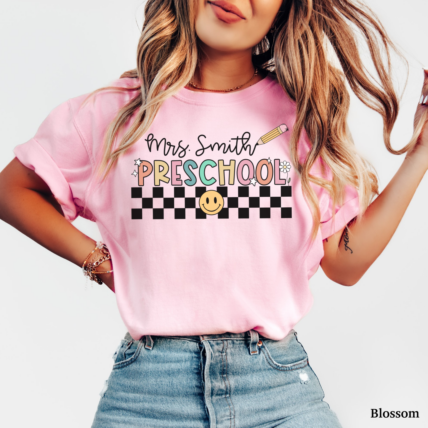 Checkered Preschool Teacher Custom Shirt