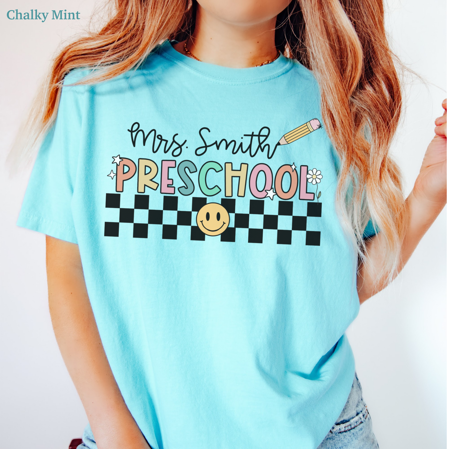 Checkered Preschool Teacher Custom Shirt