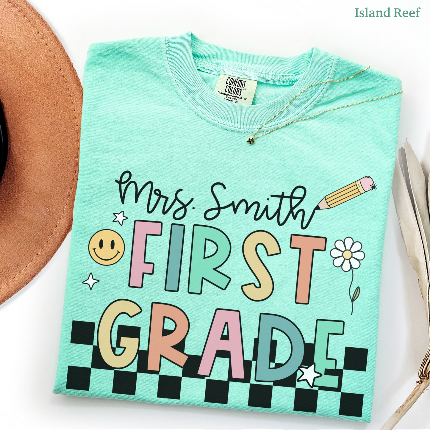 Checkered First Grade Custom Teacher Shirt