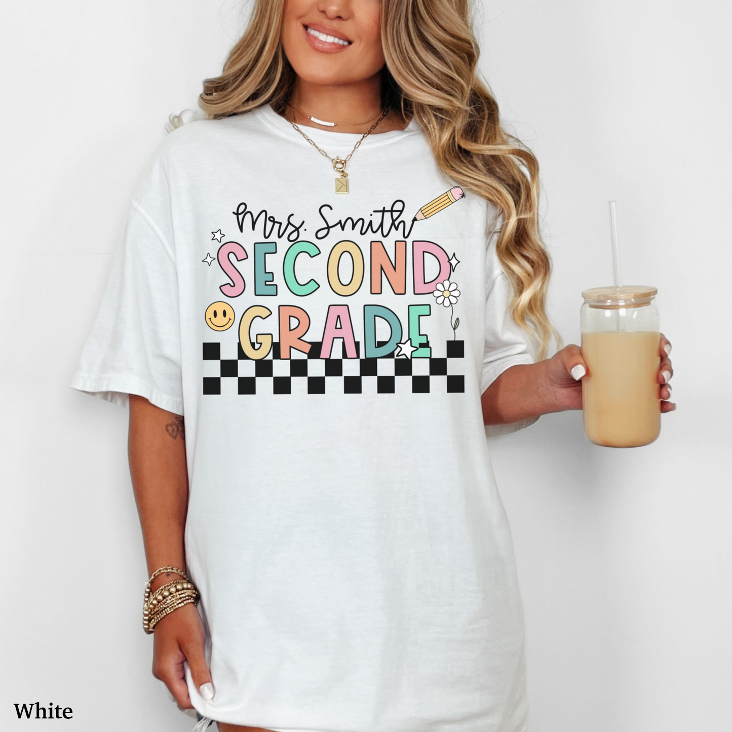 Checkered Second Grade Custom Teacher Shirt