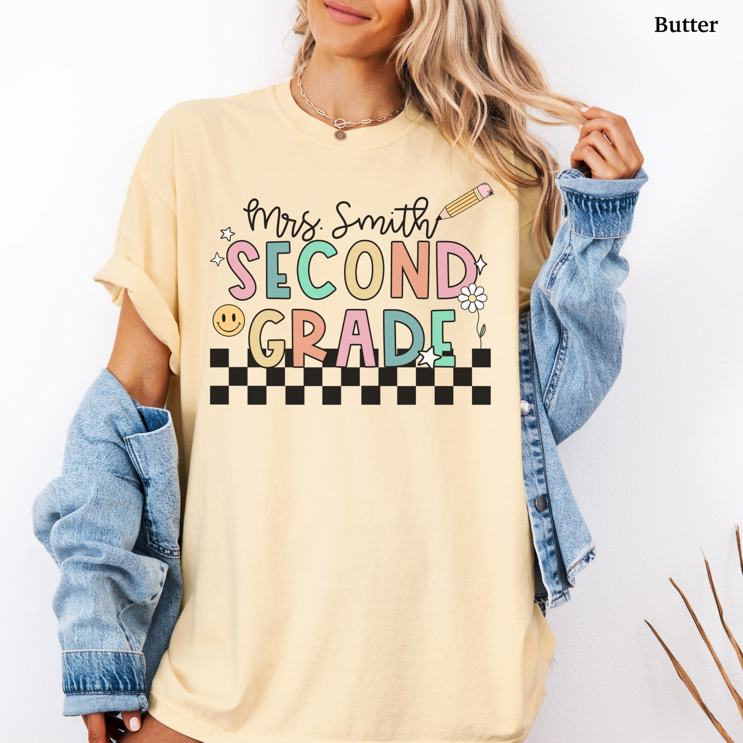 Checkered Second Grade Custom Teacher Shirt