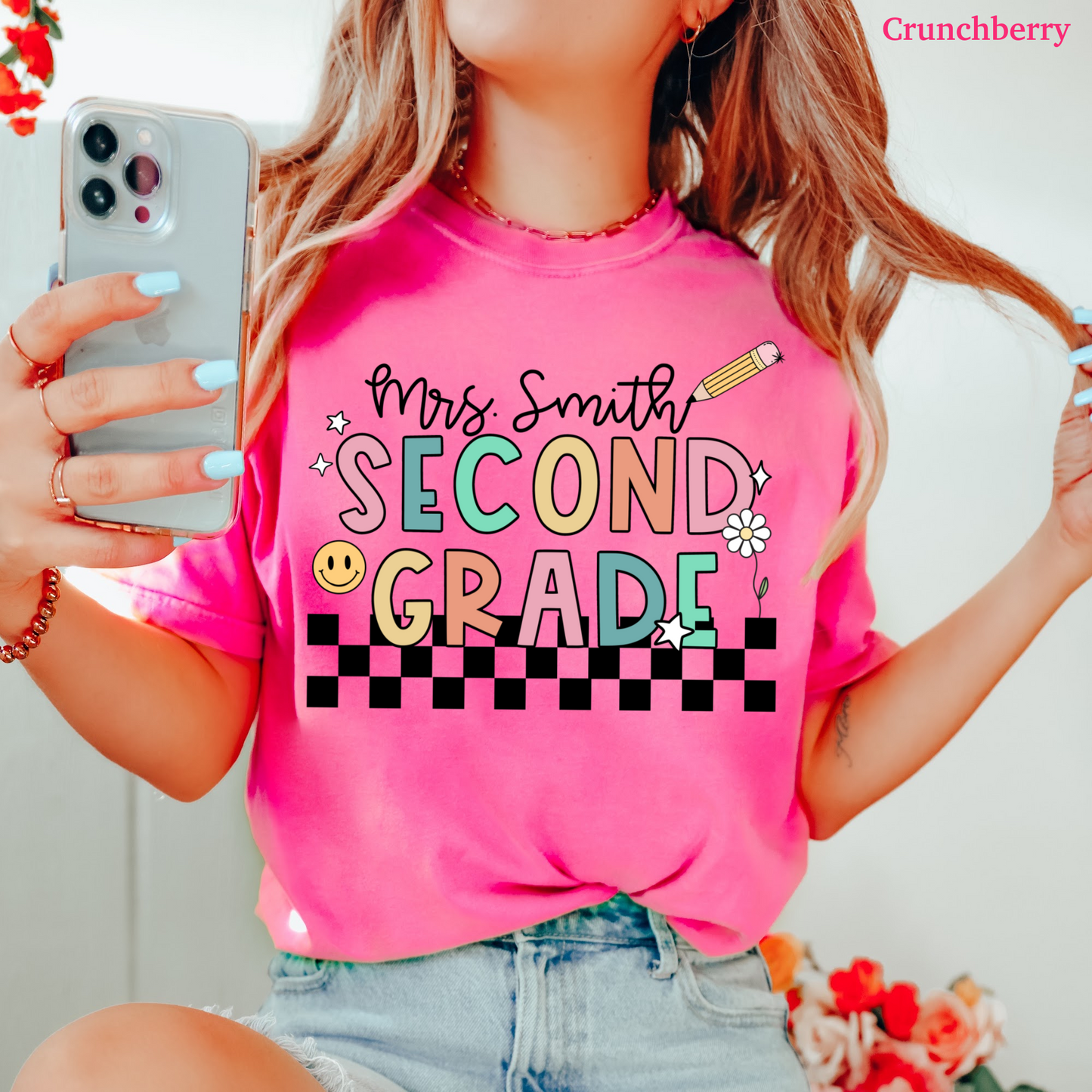Checkered Second Grade Custom Teacher Shirt