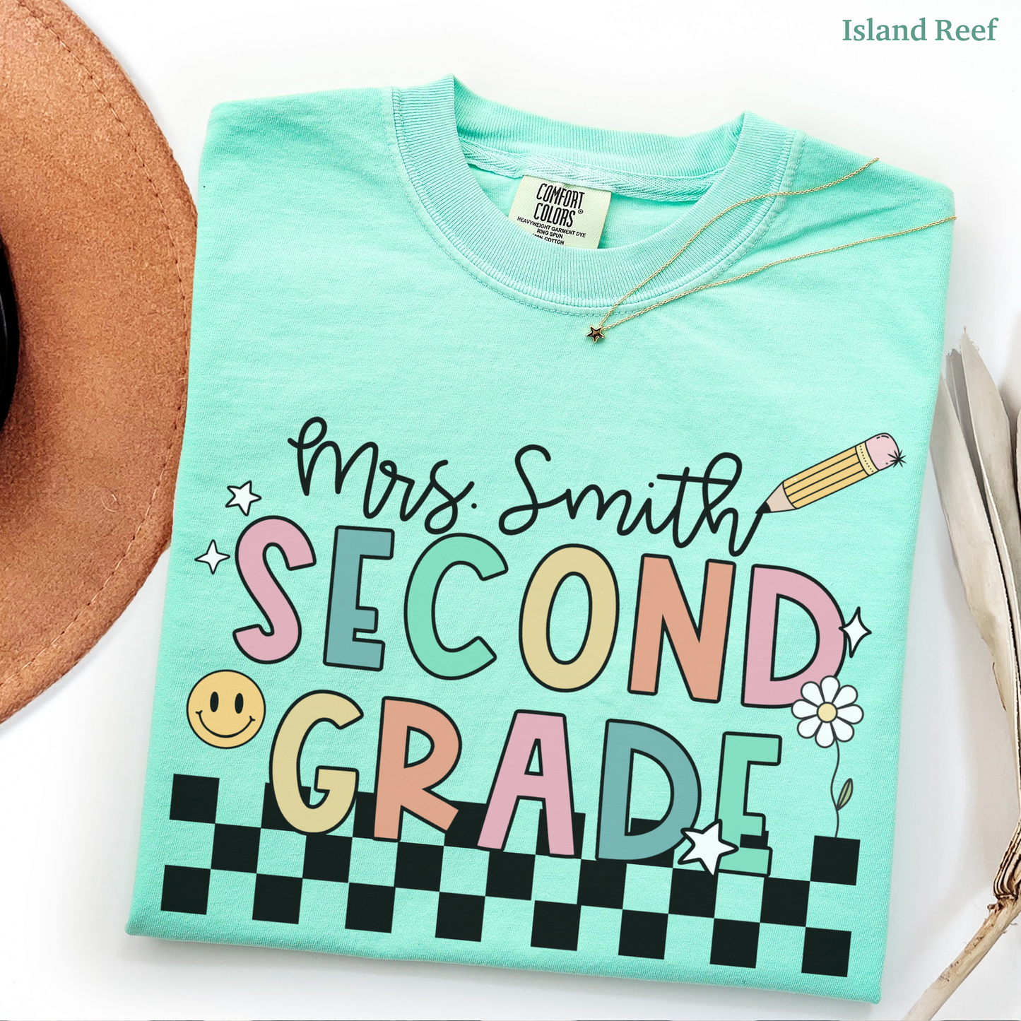 Checkered Second Grade Custom Teacher Shirt