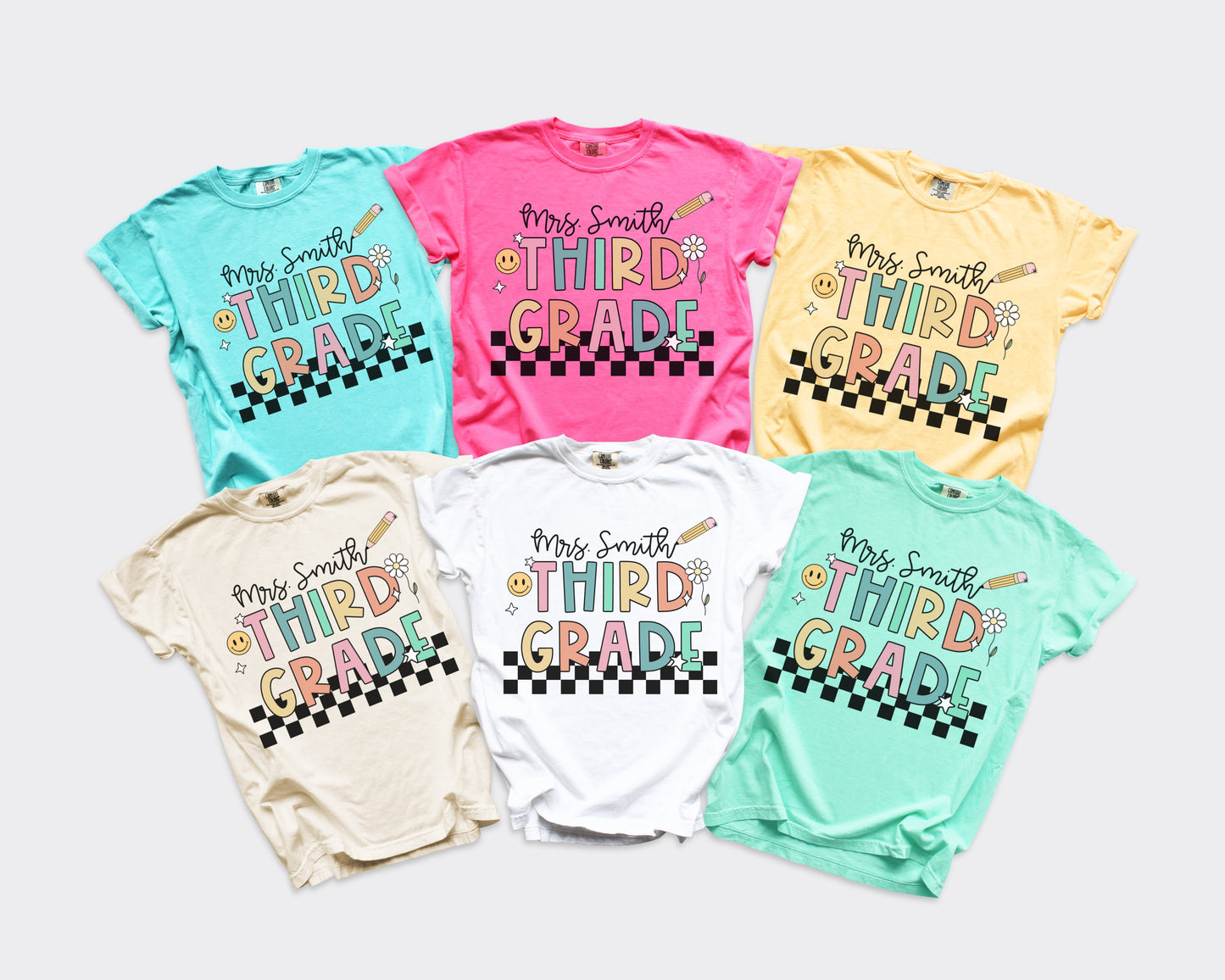 Checkered Third Grade Custom Teacher Shirt