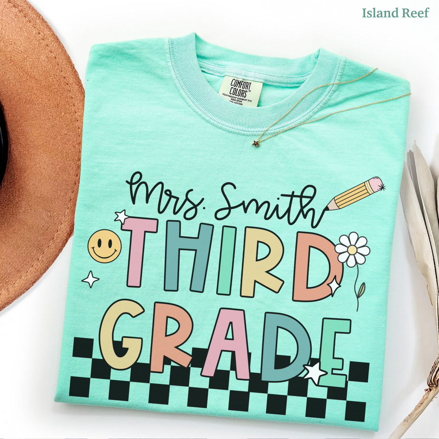 Checkered Third Grade Custom Teacher Shirt