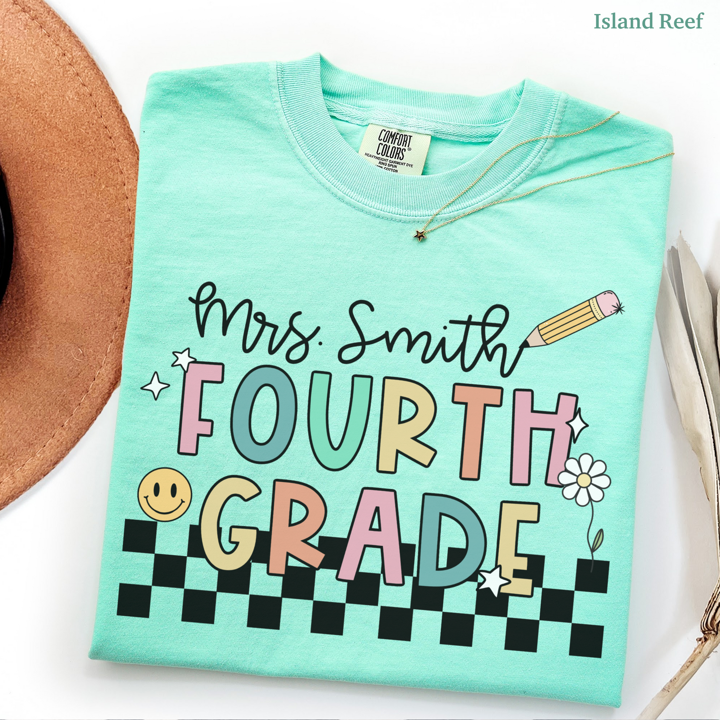 Checkered Fourth Grade Custom Teacher Shirt
