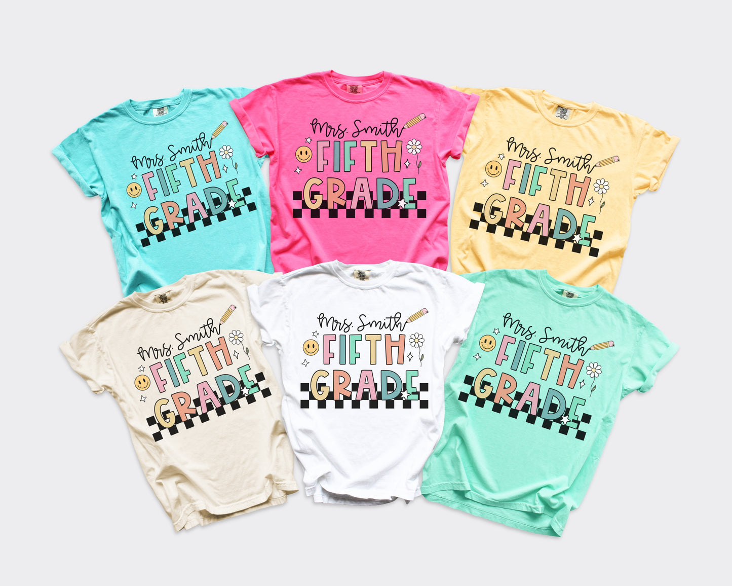 Checkered Fifth Grade Custom Teacher Shirt