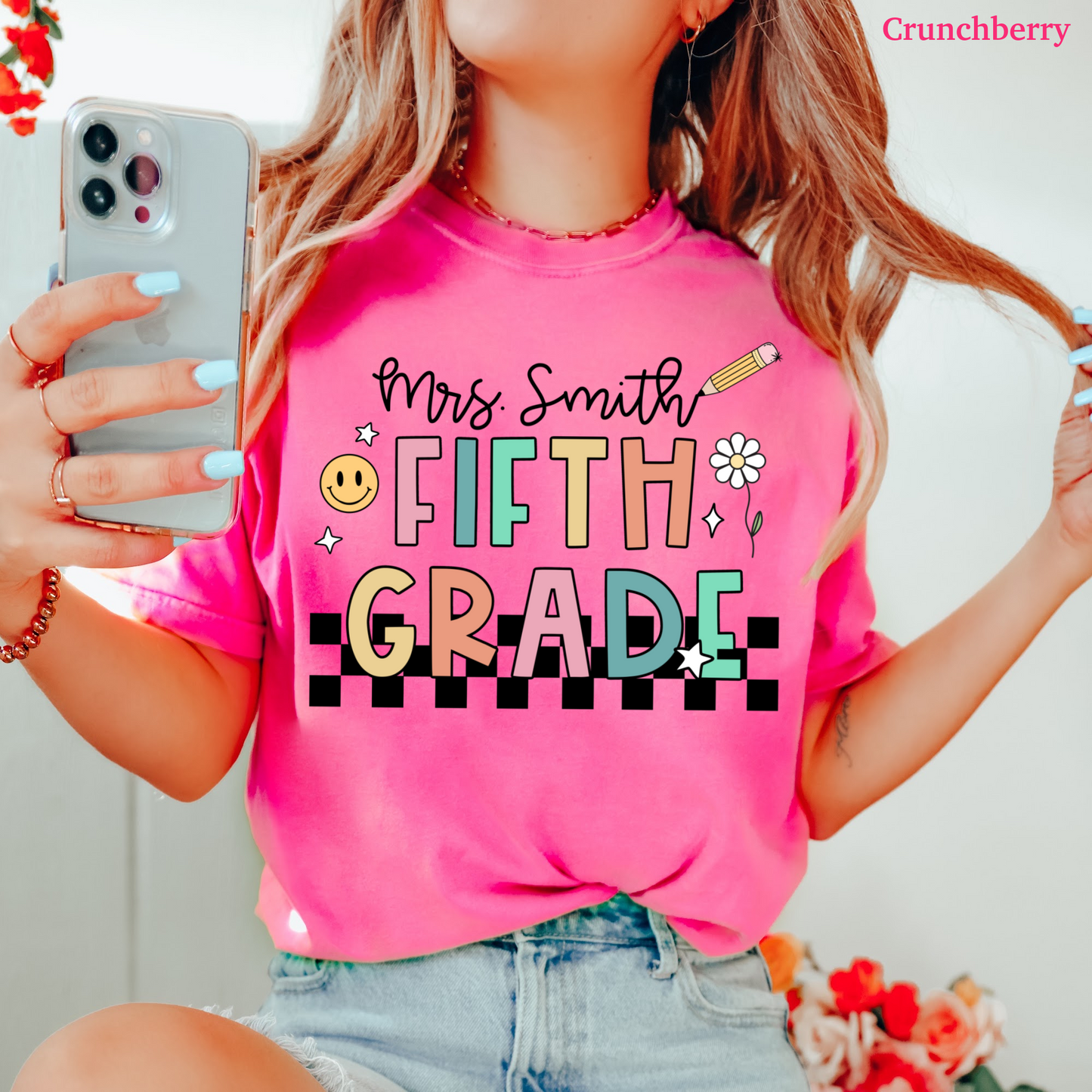 Checkered Fifth Grade Custom Teacher Shirt