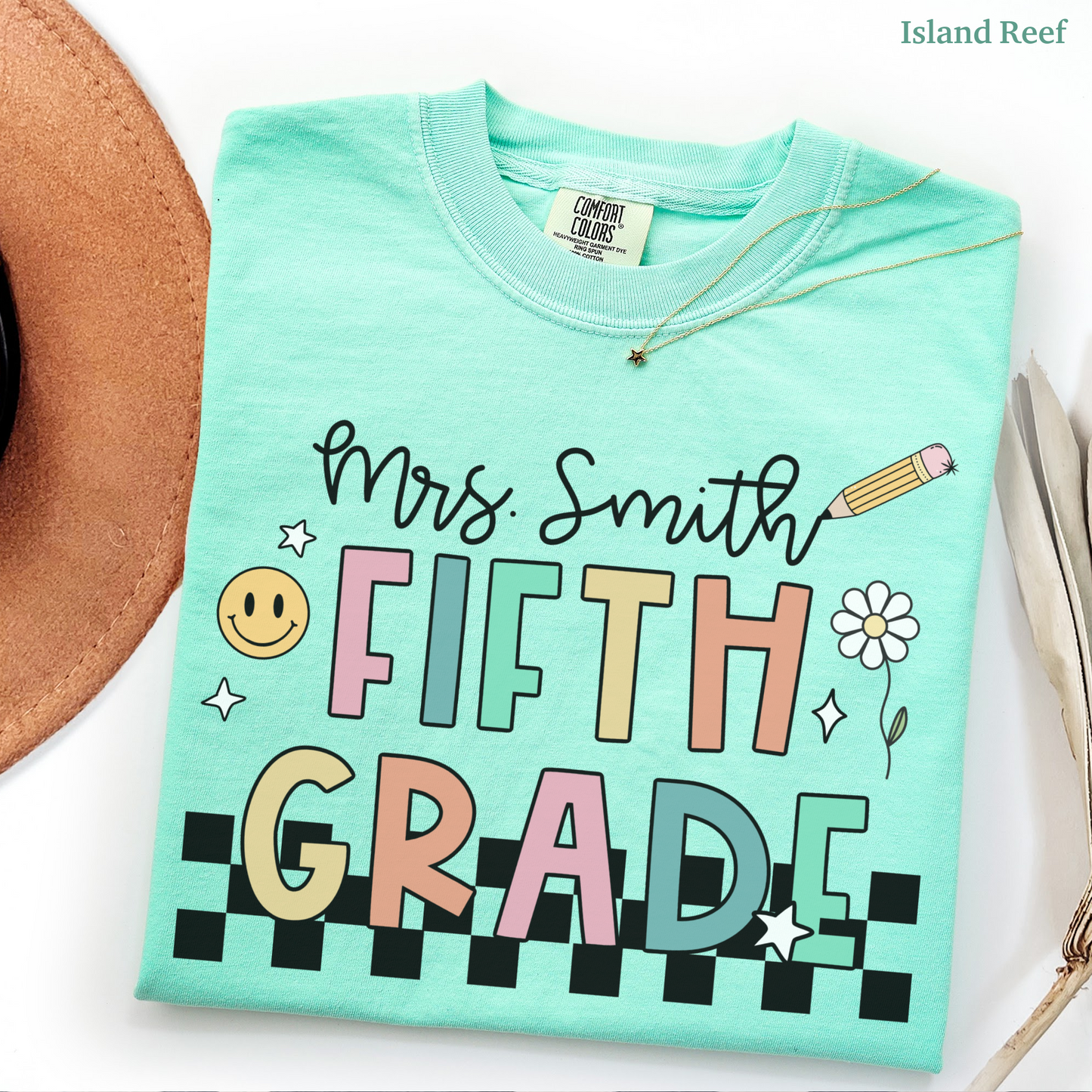 Checkered Fifth Grade Custom Teacher Shirt