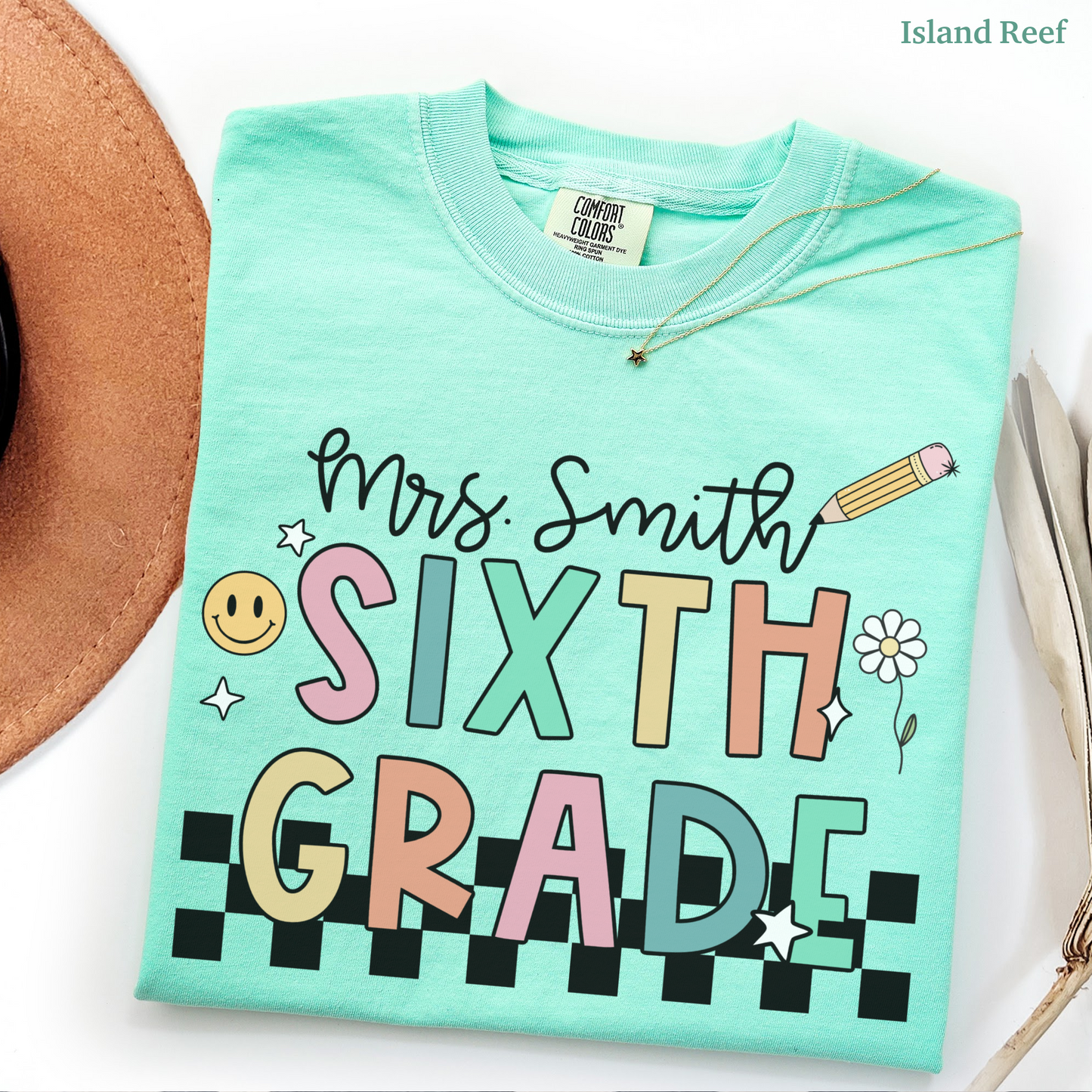Checkered Sixth Grade Custom Teacher Shirt