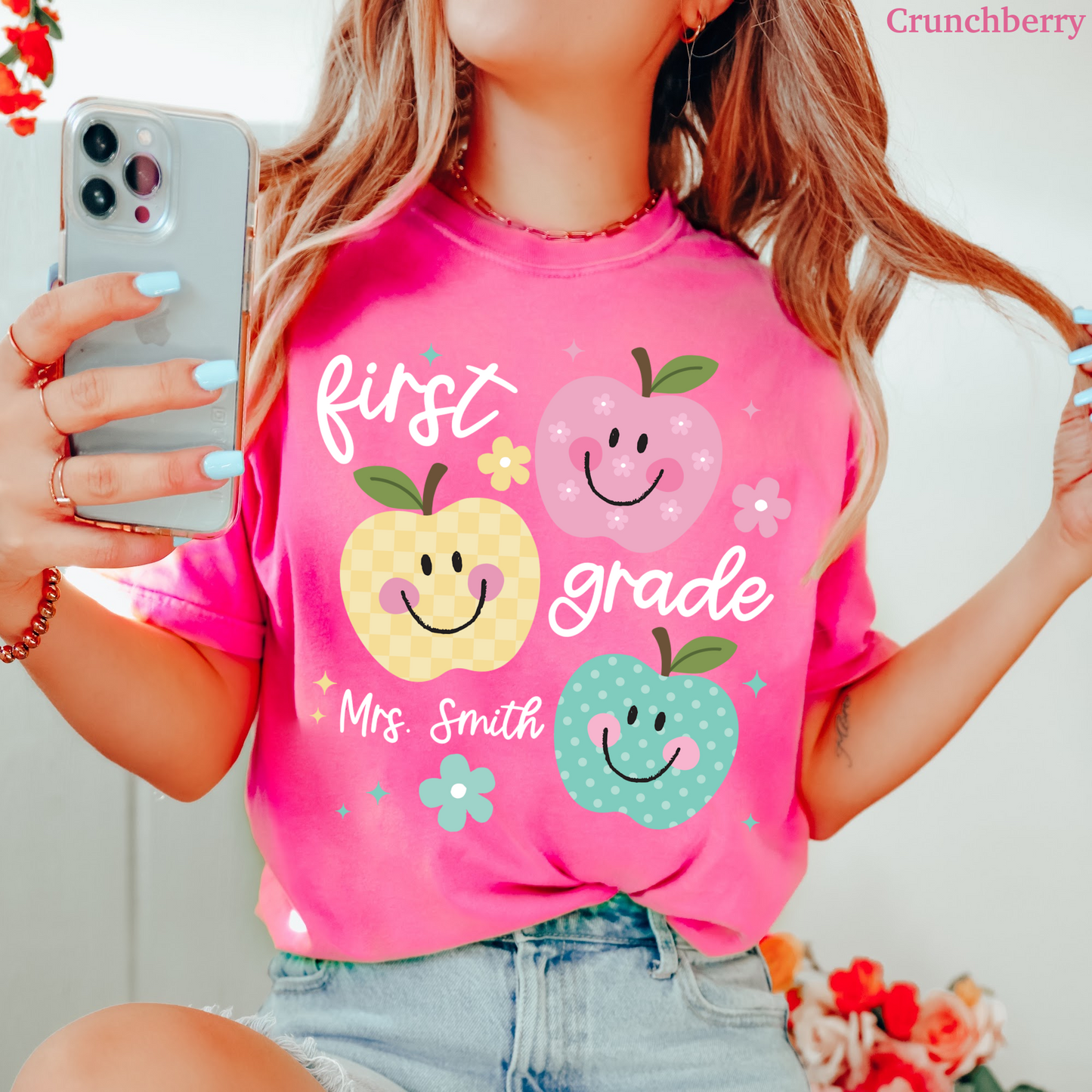 Personalized Apples First Grade Teacher Shirt