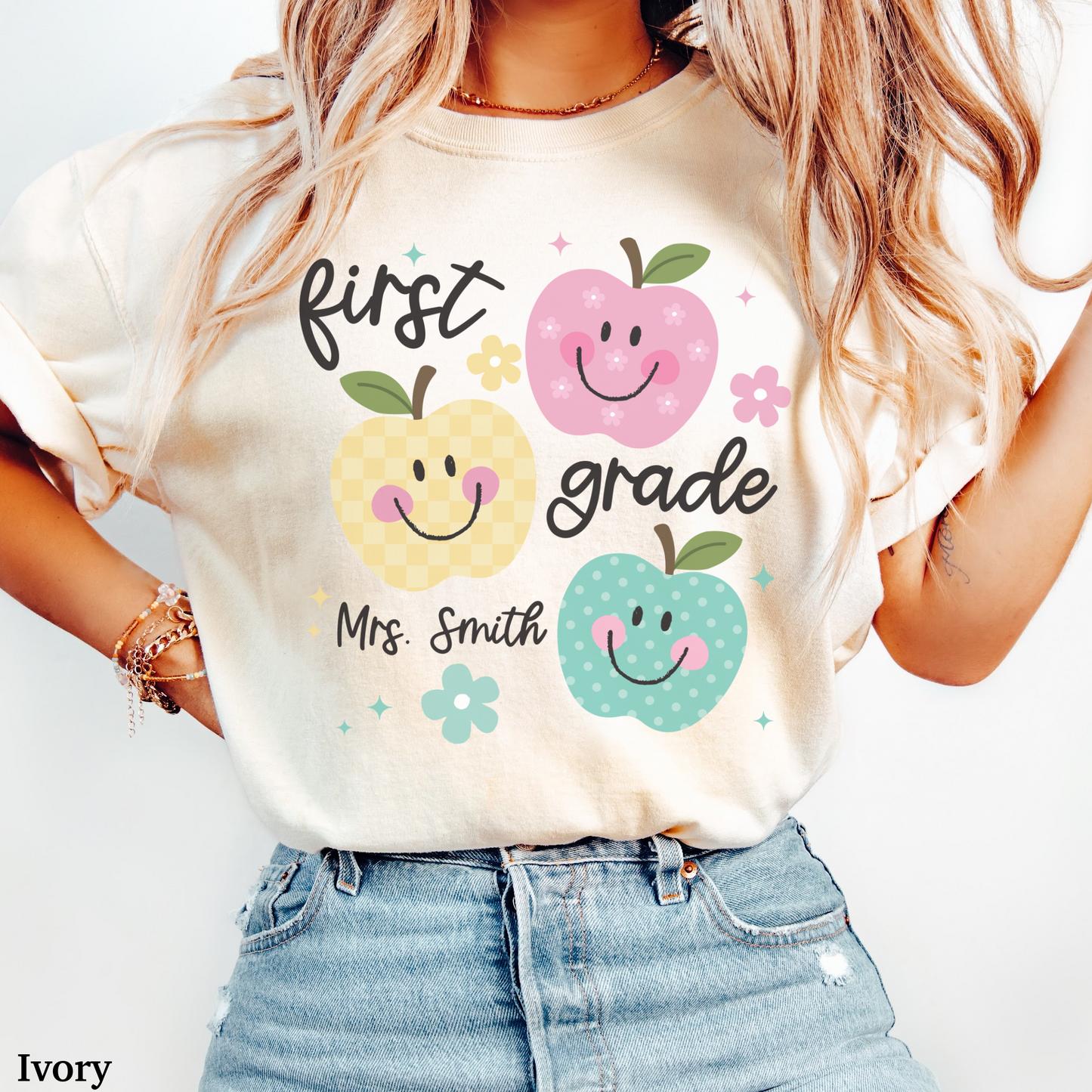 Personalized Apples First Grade Teacher Shirt