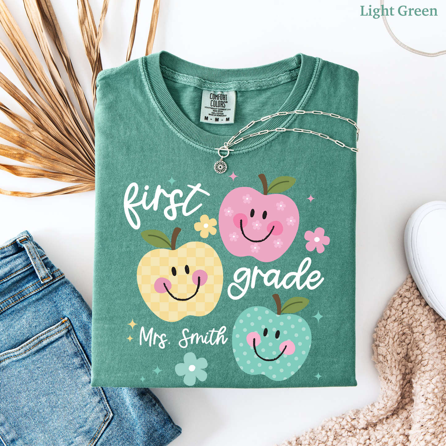 Personalized Apples First Grade Teacher Shirt
