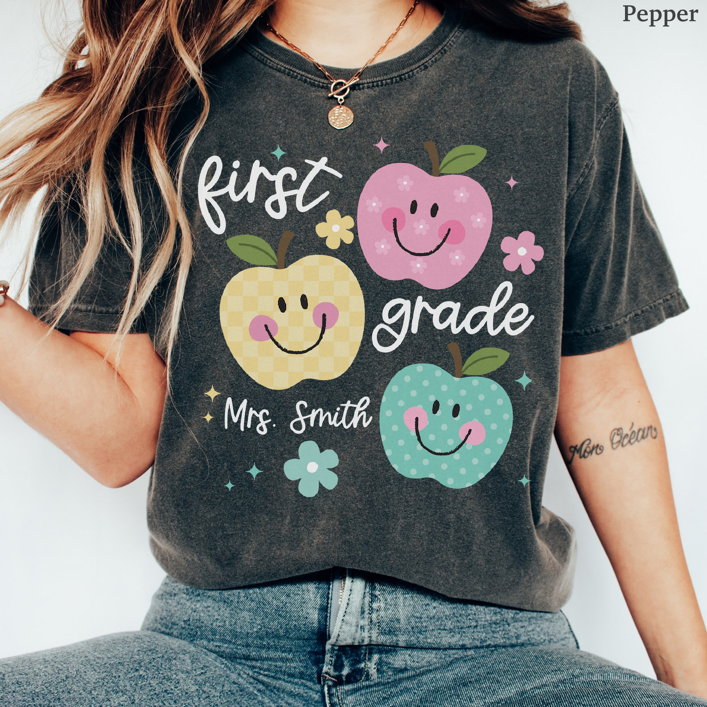 Personalized Apples First Grade Teacher Shirt