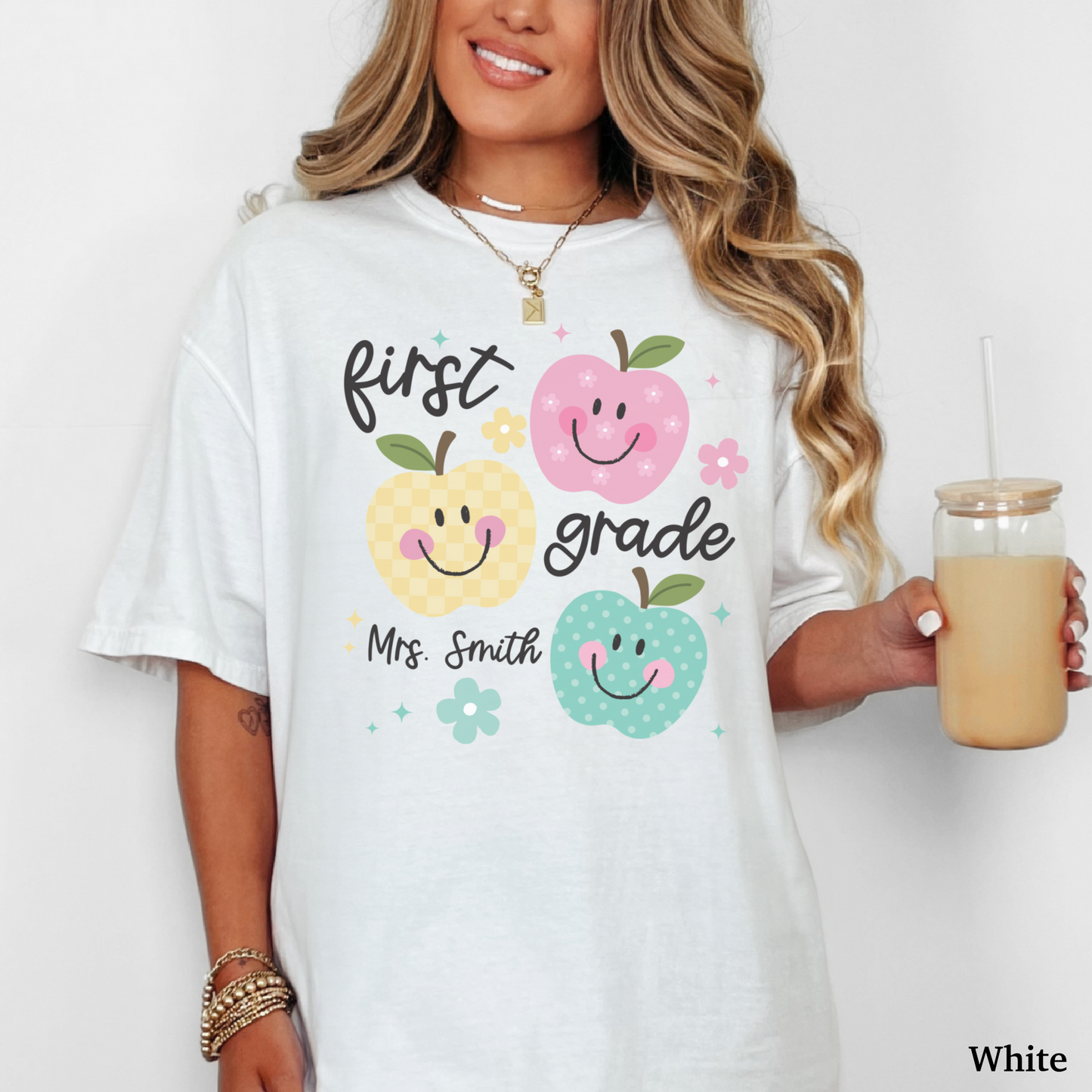 Personalized Apples First Grade Teacher Shirt