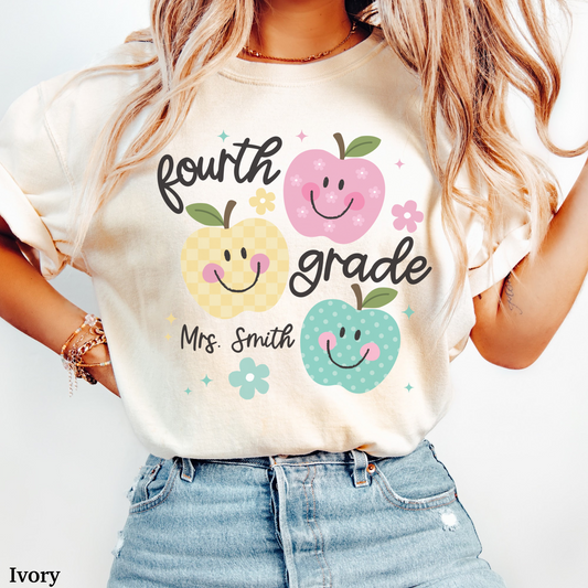 Personalized Apples Fourth Grade Teacher Shirt
