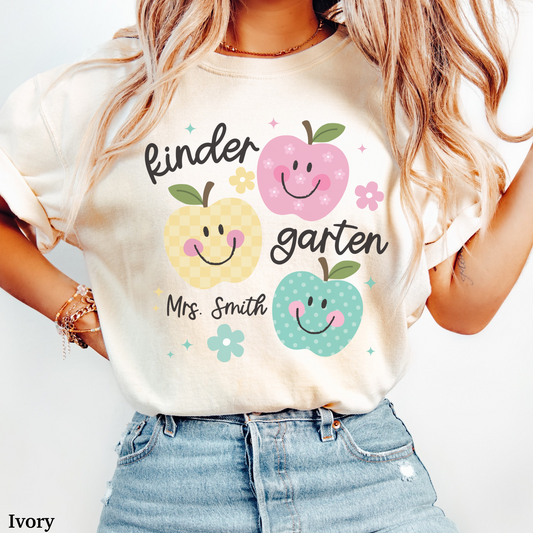 Personalized Apples Kindergarten Teacher Shirt