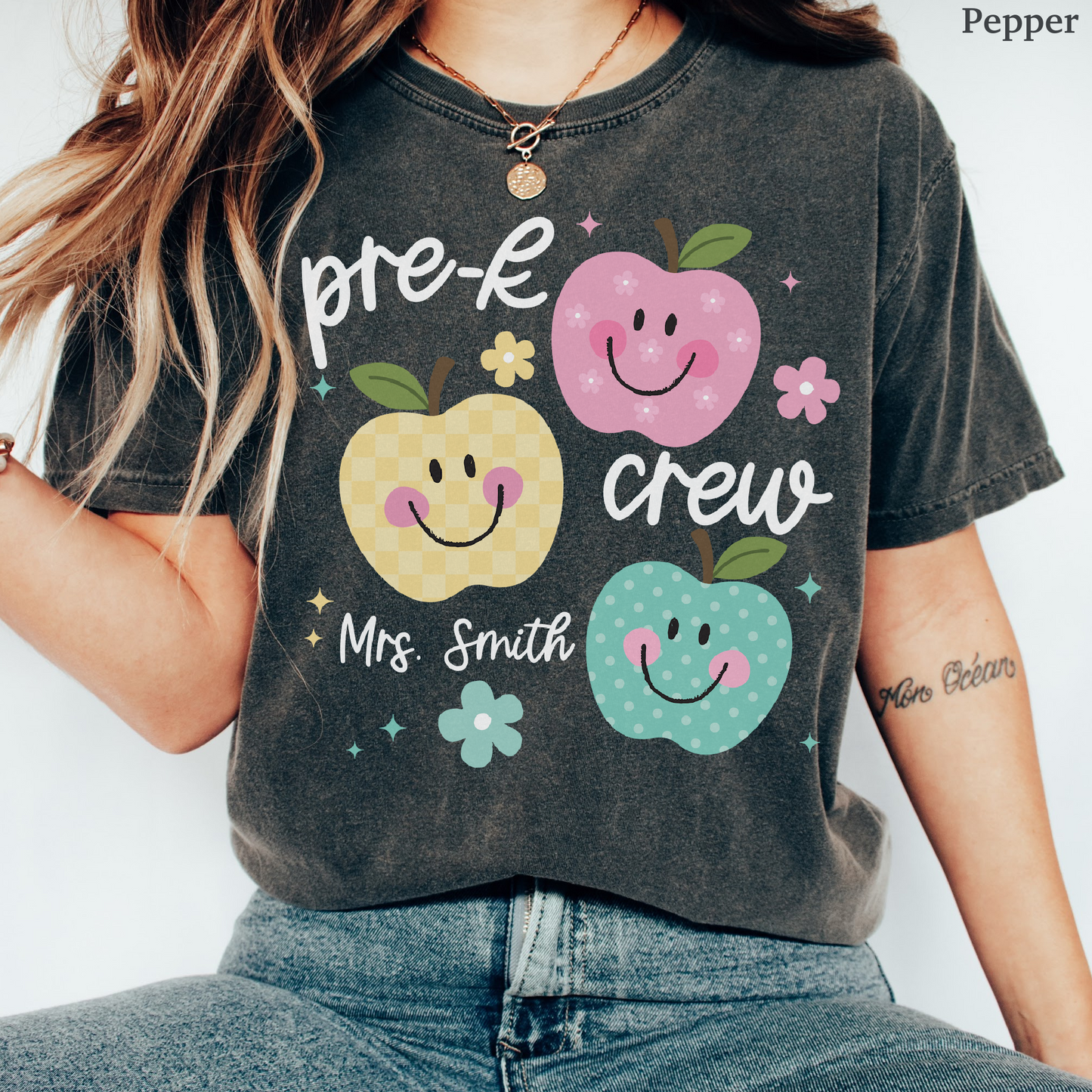Personalized Apples Pre-K Crew Shirt