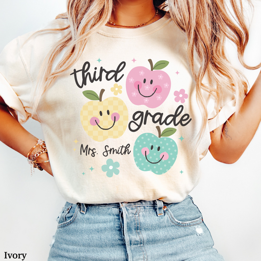 Personalized Apples Third Grade Teacher Shirt